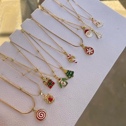 Рождественские ожерелья с подвесками из цинкового сплава и эмали, золотые