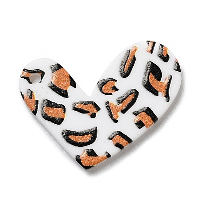 Leopard Pattern Opaque Acrylic Pendants, for DIY Earring Accessories, Heart