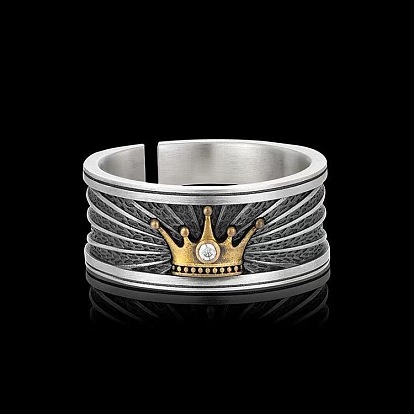 Brass Rhinestone Cuff Open Rings, Crown