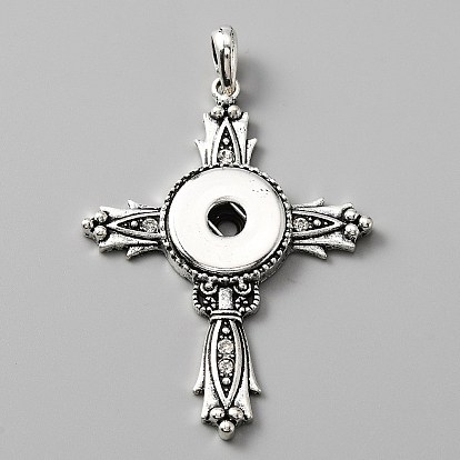 Alloy Rhinestone Hang Snap Base Pendants, for Interchangeable Snap Charms Jewelry Making, Cross