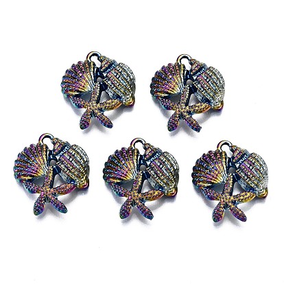 Alloy Pendants, Cadmium Free & Nickel Free & Lead Free, Shell Shape with Starfish
