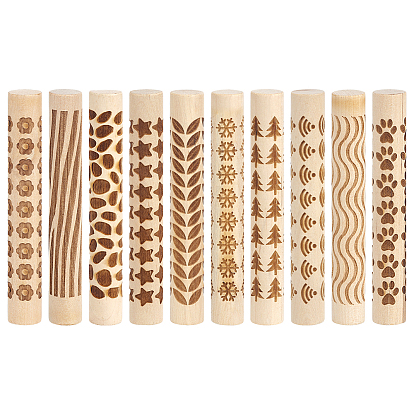 10Pcs 10 Styles Wooden Handle Clay Texture Roller, Pottery Tools