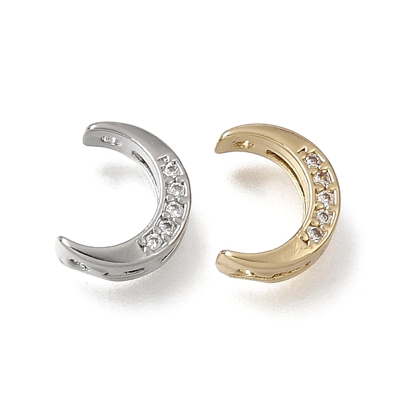 Brass Micro Pave Clear Cubic Zirconia Beads, Moon