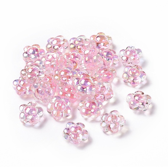 UV Plating Rainbow Iridescent Acrylic Beads, Two Tone, Flower