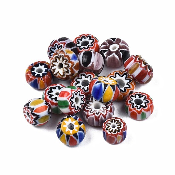Handmade Millefiori Lampwork Beads, Flat Round