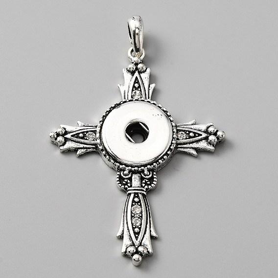 Alloy Rhinestone Hang Snap Base Pendants, for Interchangeable Snap Charms Jewelry Making, Cross