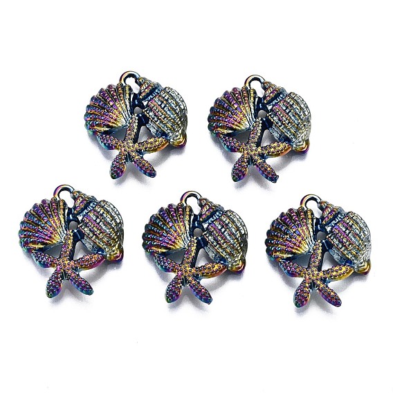 Alloy Pendants, Cadmium Free & Nickel Free & Lead Free, Shell Shape with Starfish