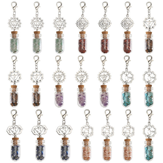 7 Чакра натуральный красный авантюрин, красная яшма, зеленый авантюрин, тигровый глаз, синтетическая бирюза, аметист и лазурит в стеклянной бутылке желаний подвеска украшения, Сплав с застежками