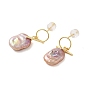 Sterling Silver Studs Earrings, with Natural Pearl, Jewely for Women, Rectangle