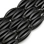 Natural Oval Black Stone Beads Strands, 34x12mm, Hole: 1mm, about 12pcs/strand, 16.1 inch