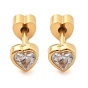 304 серьги-гвоздики из нержавеющей стали со стразами для женщин, сердце, ионное покрытие (ip)