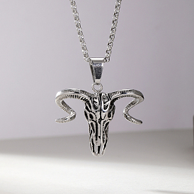 Stainless Steel Bull Skull Pendant Necklace for Men Halloween Accessory