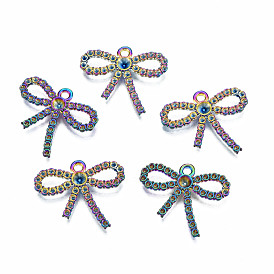 Rainbow Color Alloy Pendant Rhinestone Settings, Cadmium Free & Nickel Free & Lead Free, Bowknot