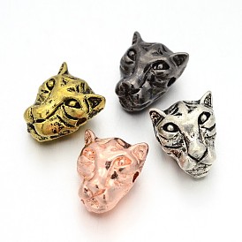 Tibetan Style Alloy Leopard Head Beads, 12x14x8.5mm, Hole: 2mm