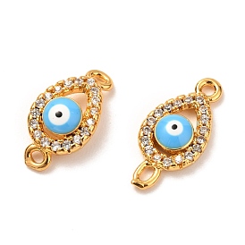 Brass Micro Pave Cubic Zirconia Links Connectors, Long-Lasting Plated, Evil Eye, Blue