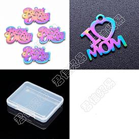 PandaHall Elite 20Pcs 2 Style Mother's Day Ion Plating(IP) 201 Stainless Steel Pendants, Etched Metal Embellishments