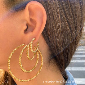 Minimalist Threaded Multi-Size Hoop Earrings for Women, European and American Style