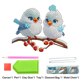 DIY Two Little Birds Diamond Painting Kit, Including Acrylic Rhinestones Bag, Diamond Sticky Pen, Tray Plate, Metal Chain, Glue Clay and Canvas