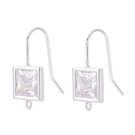 Crochets de boucle d'oreille en laiton zircon cubique transparent, carrée
