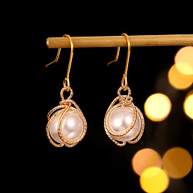 Handmade round pearl earrings - simple, fashionable, and elegant.