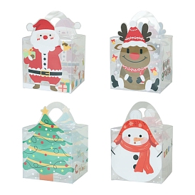 Square Transparent PVC Bakery Bakery Boxes, Christmas Theme Gift Box, for Mini Cake, Cupcake, Cookie Packing