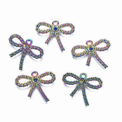 Rainbow Color Alloy Pendant Rhinestone Settings, Cadmium Free & Nickel Free & Lead Free, Bowknot