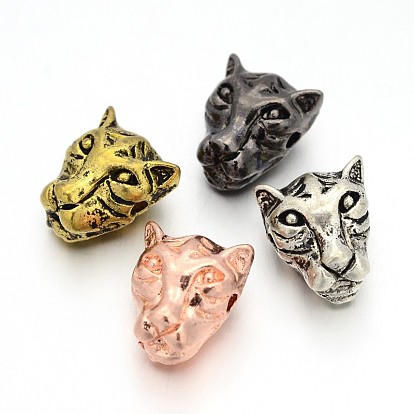 Tibetan Style Alloy Leopard Head Beads, 12x14x8.5mm, Hole: 2mm