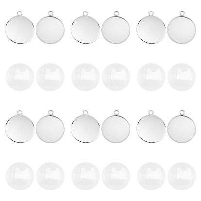 DIY Pendant Making Kits, include 304 Stainless Steel Pendant Cabochon Settings & Half Round Transparent Clear Glass Cabochons