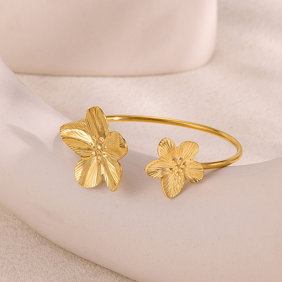 304 женские браслеты-манжеты из нержавеющей стали, цветок