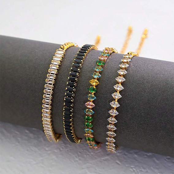 Вечные латунные теннисные браслеты с кубическим цирконием для женщин, элегантная повседневная одежда, реальный 18 k позолоченный