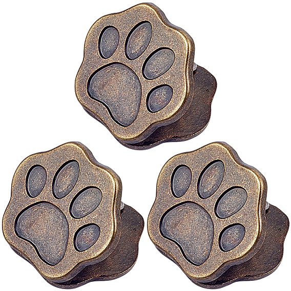 3Pcs Paw Print Zinc Alloy Clips, for Paper Document, School Office Supplies
