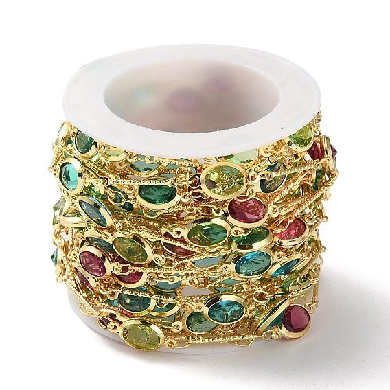 Разноцветные стеклянные цепочки с овальными звеньями, с цепями из латуни, несварные, с катушкой