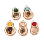 Natural Sea Shell & Dyed Agate Pendants, Brass Gourd Bezeled Charms, Golden