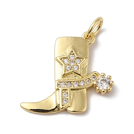 Rack Plating Brass Micro Pave Clear Cubic Zirconia Pendants, with Jump Ring, Long-Lasting Plated, Lead Free & Cadmium Free, Boot
