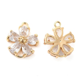 Brass Pave Clear Glass Connector Charms, Flower Links