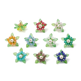 Стекло с круглыми ракушечными жемчужинами и акриловыми подвесками и латунными бусинами, цветок