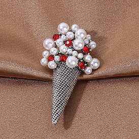 Vintage Pearl and Rhinestone Brooch Pin for Women's Blazers, Cute Ice Cream Shape
