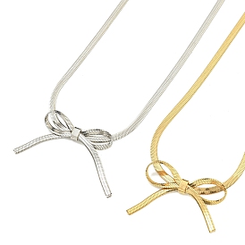 Ion Plating(IP) 304 Stainless Steel Flat Snake Chain Bowknot Pendant Necklaces