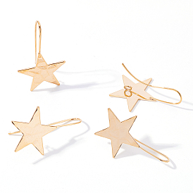 Brass Stud Earring Findings, with Loop, Star