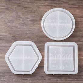 Square/Hexagon/Flat Round DIY Tray Silicone Molds, Resin Casting Molds, for UV Resin, Epoxy Resin Craft Making, White