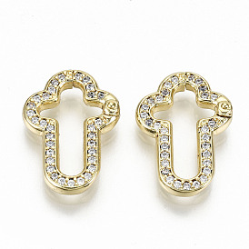 Brass Micro Pave Clear Cubic Zirconia Twister Clasps, Nickel Free, Cross