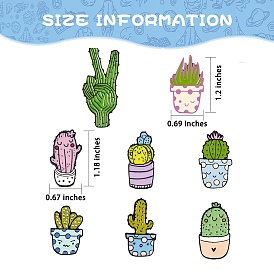 8Pcs 8 Style Cactus Zinc Alloy Brooches, Enamel Lapel Pin, with Iron Butterfly Clutches or Rubber Clutches, Electrophoresis Black Color