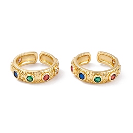 Brass Micro Pave Cubic Zirconia Cuff Rings, Open Rings, Long-Lasting Plated, Colorful