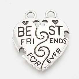 Tibetan Style Alloy Split Pendants, Heart with Word, Cadmium Free & Lead Free