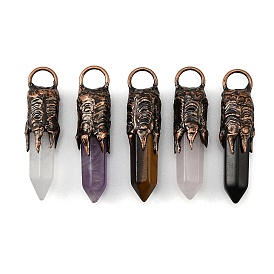 Природных драгоценных камней крупные кулоны, Граненые заостренные подвески в форме пули с латунными оправами в виде лапок, Красная медь