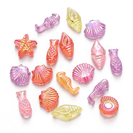 Transparent Acrylic Beads, AB Color Plated, Mixed Marine Organism Shapes
