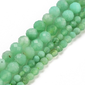 Natural Chrysoprase Beads Strands, Faceted, Grade AA, Round