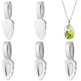 6Pcs 304 Stainless Steel Glue-on Flat Pad Pendant Bails, Leaf