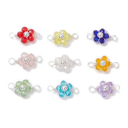 9шт. медная проволока, обернутая стеклянными и латунными бусинами, подвески-соединители, , серебряные