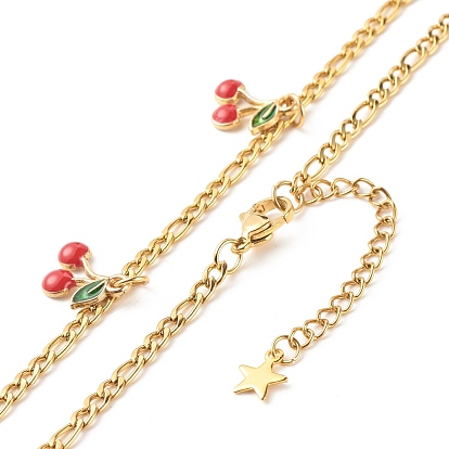 Collar con colgante de esmalte de aleación de cereza delicada para mujeres adolescentes, dorado